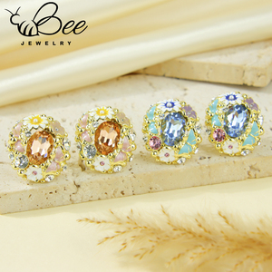 High Quality Multicolor Natural Stone Elegant <b>Stud</b> <b>Earrings</b> Bulk Sale Irregular Pink Purple <b>Crystal</b> Floral <b>Earrings</b> For Gift - Product Image 3
