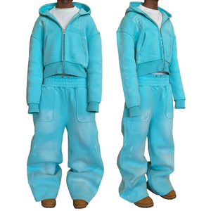 Chándal de algodón para hombre, conjunto de Sudadera con capucha y pantalón lavado vintage, chándal para hombre - Product Image 1