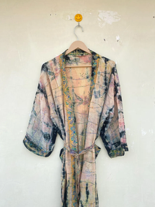 เสื้อคลุมกิโมโนผ้าไหมย้อมสี100% ทำมือแห้งเร็วฟรีไซส์พร้อมเชือกปิดวัสดุเนื้อนุ่มเรียบสำหรับฤดูร้อนฤดูใบไม้ร่วงฤดูใบไม้ผลิ - Product Image 2
