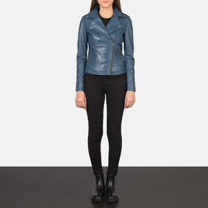 Blouson de motard automne bleu Flashback personnalisable en cuir PU, tissu satiné, doublure en nylon, rembourrage en polyester et coton. Manteau élégant taille 3XL - Product Image 3