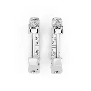 Boucles d'oreilles créoles minimalistes en or 10 carats avec diamants cultivés en laboratoire pour un usage quotidien Tendance plaqué or blanc et rose pour mariage - Product Image 3