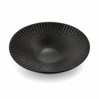Piring Keramik Hitam Matte 9 Inci, Berlekuk, Tepi Lebar, untuk Sajian Pasta, Cocok untuk Hotel dan Restoran