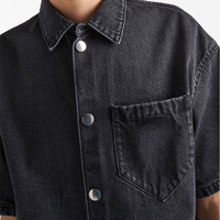 Chemises en jean à manches courtes 100% coton délavé noir Boxy Fit chemises en jean à boutons pour hommes