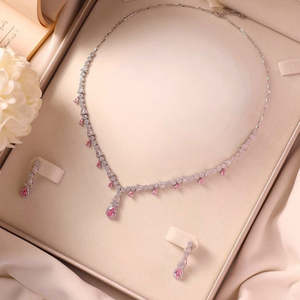 Parure de bijoux de mariage en zircon et perles plaquée or pour fêtes - Product Image 1