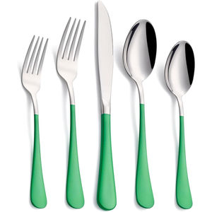 Ensemble de couverts de luxe en argent, acier inoxydable, argent, poli avec résine verte, logo personnalisé, fourchettes, cuillères, couteau, couverts - Product Image 1