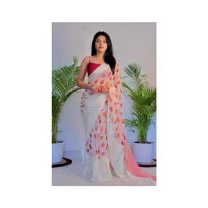 Kualitas Terbaik pakaian etnis Georgette kain murni Georgette Satin Saree dari produsen India