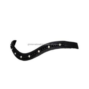Banda de cuero negro con acabado de alta calidad, banda acolchada para cejas de caballo, canal vacío con incrustaciones de Perla Negra redonda, banda ostentosa para cejas - Product Image 5