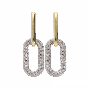 Boucles d'oreilles créoles en diamant en or 14 carats pour femmes 0.74CTW diamants naturels taille ronde conception de goutte de lien ovale avec réglage pavé - Product Image 1