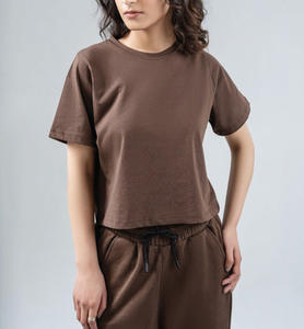 Camiseta Corta de Algodón Personalizada de Alta Calidad, Transpirable, de Secado Rápido, con Estampado de Rayas Vintage para Mujer, Ropa de Calle de Verano al por Mayor - Product Image 1