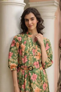 Robe imprimée florale en coton indien fait à la main douce naturelle Mini formelle élégante longue tenue de fête été femme personnalisée - Product Image 2