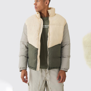 Wholesale Custom Men Breathable Zipper <b>Canvas</b> Puffer Jacket Hot Selling Winter Solid Pattern Stand Collar Front Logo Print - Product Image 1