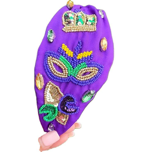 Best Designer Handmade Mardi Gras Beaded <b>Headband</b> From India Festive Embroidery Hairband for Christmas and <b>Halloween</b> - Product Image 1