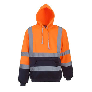Customizable Workwear Safety Canvas <b>Hoodie</b> with Stand Collar Reflective Tape Front Construction Direct Factory Supply - Product Image 1