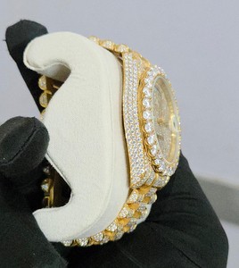 Montre de luxe unisexe Miyota argentée analogique avec diamants, bracelet fait main, cadran entièrement serti de verre, automatique, affichage de la date, acier inoxydable - Product Image 2