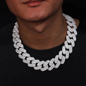Cadena Cubana de Lujo de Plata de Ley 925 para Hombre con Moissanita Real VVS1 que Pasa la Prueba y Collar de Perlas Blancas - Product Image 1