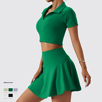 Ensemble jupe de tennis mini sexy pour femmes avec logo personnalisé, haut court, matière Spandex/Nylon, imprimé par transfert thermique, tenue de sport