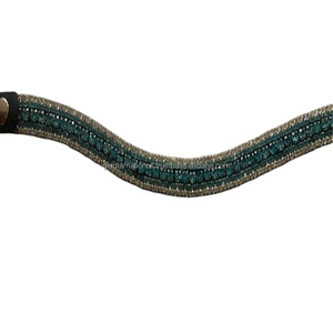 5 filas de cristales verdes y transparentes personalizados Diamante Mega Bling Black Harness Leather Horse Brow Band en Full Cob Oversize - Product Image 1