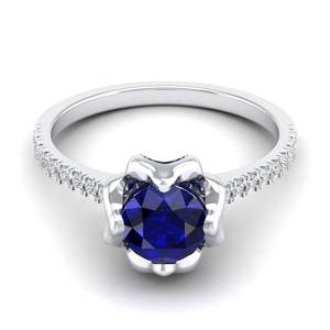 Anillo de Compromiso REYES con Zafiro Azul de Corte Redondo de 1 Quilate, Plata de Ley 925, Certificado GRA, Moissanita - Product Image 1