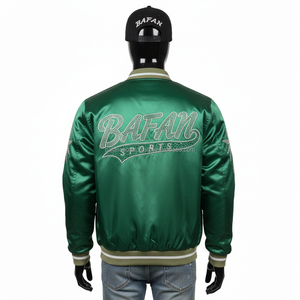 Women Premium Satin Jacket in Green with Shiny Smooth <b>Fabric</b> Rhinestone Logo and <b>Spark</b> Star Panel Design Women Satin Jackets - Product Image 2