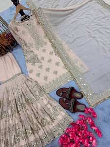 Conjunto de ropa de fiesta de diseñador Pur Heavy Faux Georgette Top Plazzo & Dupatta - Product Image 6