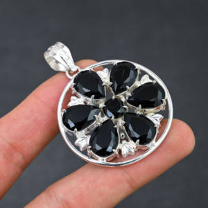 Handmade Lab Created Black <b>Onyx</b> Gemstone Pendant 925 Silver Plated Designer Jewelry Unique Fashion Gift for Her Special Day - Product Image 2