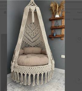 Mecedora de macramé, silla colgante para interiores, silla colgante para interiores, hamaca de macramé superventas, columpio redondo de macramé - Product Image 1