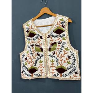 <b>Women's</b> Floral Embroidery Cotton Short Vest Party Wear Open Stitch Winter <b>Waistcoat</b> with Inside Fabric for Winter Accessories - Product Image 3