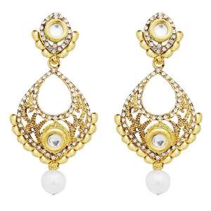 Jheel 2900217B <b>Fine</b> <b>Cuff</b> <b>Earrings</b> Gold Plated Stone Pearl Drop Dangler - Product Image 1