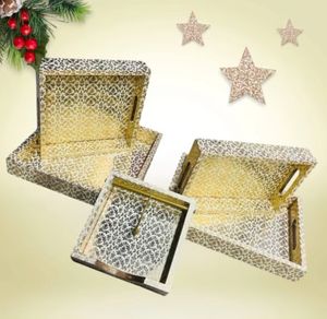 Customizable Wooden and Printed Serving Tray Platter with Enamel <b>at</b> Wholesale Rate by Indian Handicraft - Product Image 1