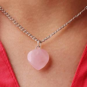 สร้อยคอจี้หัวใจโรสควอตซ์สำหรับความรักโรแมนติกและความสมดุลทางอารมณ์เพื่อการส่งออก - Product Image 1