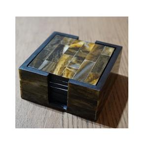 Ensemble de 4 sous-verres carrés en corne avec support en bois Sublimation Gradient Antique BUFFALO Horn Coasters Kitchenware Tabletop - Product Image 1