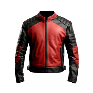 Men's Biker Style Red Black Genuine Leather Racing Motorbike Jacket CE Armours Protected Dual Tone Windproof Custom Team Name - Product Image 2