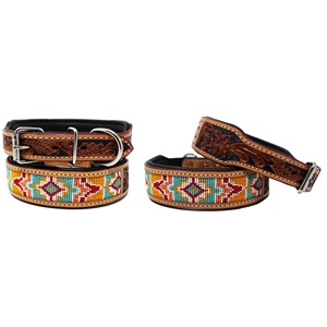 Wholesale Leather Soft Padded Pet <b>Collar</b> Beaded <b>Dog</b> <b>Collar</b> Hand Tooling <b>Dog</b> Belt Carving <b>Dog</b> Accessories - Product Image 2