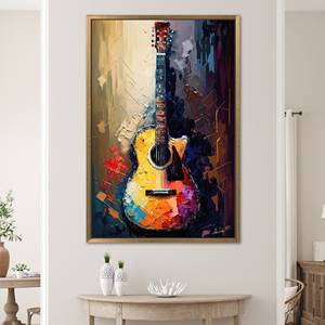 Toile d'art moderne imprimée avec motif de guitare - Décoration murale musicale élégante, encadrée en or - Product Image 1