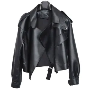 Women Fashion Ladies PU Leather Coat With <b>Large</b> Lapel Pockets And Short Leather Coat Jacket - Product Image 5