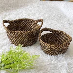 Set of 2 Handmade <b>Rattan</b> Baskets with Handle in Brown Color Vietnam's Traditional <b>Storage</b> Solution - Product Image 5