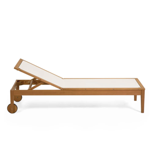 Chaise longue en teck élégante de haute qualité, structure robuste avec roulettes, dossier réglable - Product Image 3