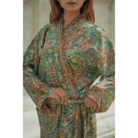 Robe Kimono de Luxe en Mélange de Soie, Motif Paisley d'Inspiration Japonaise, Col en V, Douce et Respirante, Longue Tissée, Fermeture à Cordon sur le Devant