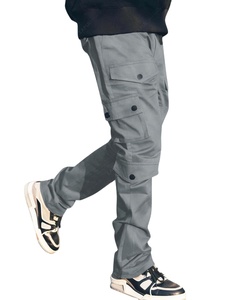 กางเกงคาร์โก้แบบสั่งทำสำหรับผู้ชายทำงาน ขอบเอวยางยืด มีกระเป๋าหลายช่อง ผ้าแคนวาสแบบดิสเทรส เอวสูง - Product Image 2