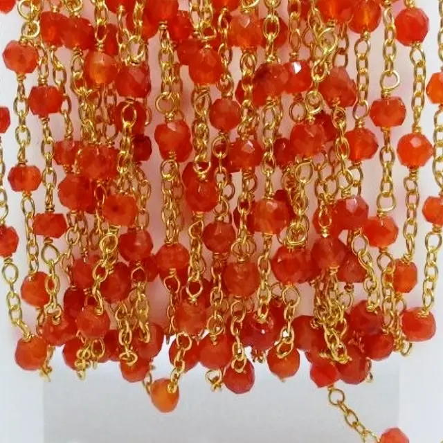 Natural Carnelian Gemstone Beads Rosary Chain Gold Plated Direct By Factory For Jewelry Making