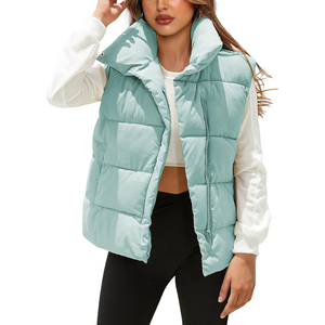 Vestes pour hommes sans manches unies de haute qualité col montant léger fermeture éclair gilet bouffant Polyester matelassé unisexe gilets bouffants - Product Image 1