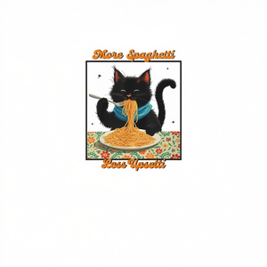 T-shirt vintage avec motif de chat mangeant des spaghettis, design « Plus de spaghettis, moins d'émotions », vêtements promotionnels - Product Image 2