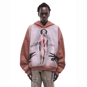 Sudadera con capucha estampada de gran tamaño para hombre de algodón y poliéster de peso pesado Logotipo con estampado personalizado Sudadera con capucha gruesa francesa Terry sólida - Product Image 1