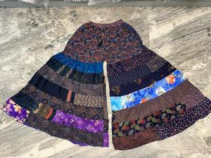 Recycled Sari Silk Wide Leg Patchwork Pants Boho Flared Silk Trousers Pants Elastic Waist Palazzo Maxi - Product Image 2