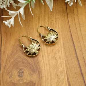 Boho <b>lotus</b> Floral Hoop Earrings Handmade Vintage Style Flower Earrings in Gold & Silver, Lightweight Statement <b>Jewelry</b> for Women - Product Image 6