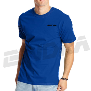 Camisa Informal de Algodón Ecológico para Hombre y Mujer, Camisa de Manga Corta Unisex con Logotipo Impreso Personalizado, Color Azul Liso, Cuello Redondo - Product Image 1