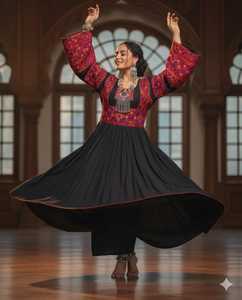 เดรสแบบดั้งเดิมของอัฟกานิสถานสีดำพร้อมแจ็กเก็ตปักลายสีแดงเครื่องแต่งกายสไตล์คาฟตันอัฟกานิสถานแนววินเทจ - Product Image 3