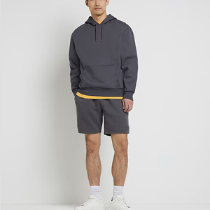 Pantalones cortos con logotipo bordado personalizado, 42% algodón, 58% poliéster, bolsillos laterales, elásticos, cintura de acero, gris, ajuste Regular, Jersey - Product Image 3