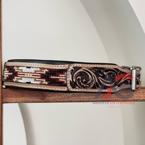 Collier de chien en cuir usiné à la main coloré perlé de qualité supérieure durable de luxe en cuir de vachette véritable colliers pour animaux de compagnie rembourrés perlés colorés - Product Image 1