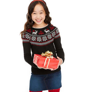 Maglione Familiare Charter Club per Ragazze, Stile Fair Isle, in Lana e Cotone, Nero, Taglia Media, per Natale - Product Image 1